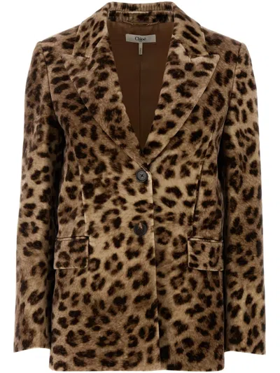 Chloé Animal-print Blazer In Brown