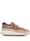 Chloé Nama Embroidered Grosgrain And Leather-trimmed Leopard-print Calf Hair Sneakers In Brown