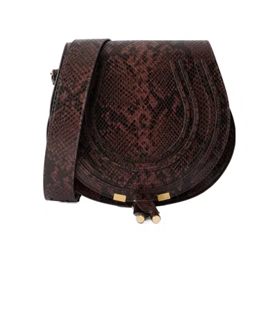 Chloé Marcie Snake-effect Leather Shoulder Bag In Brown