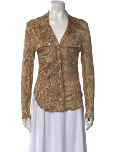 Pre-owned Chloé Animal Print V-neck Button-up Top In Brown