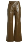 Chloé Ankle Bootcut Leather Pants In Deep Olive