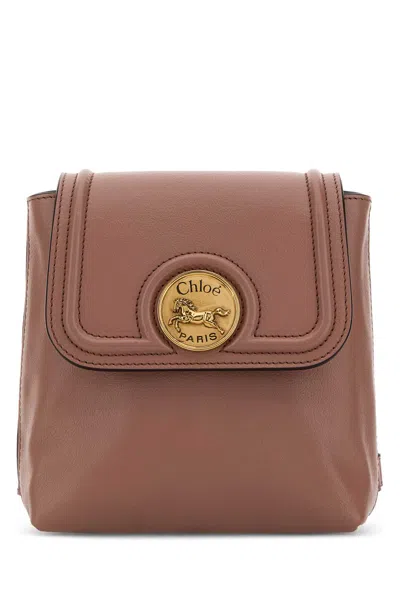 Chloé Antiqued Pink Leather Horse Medal Backpack In Brown