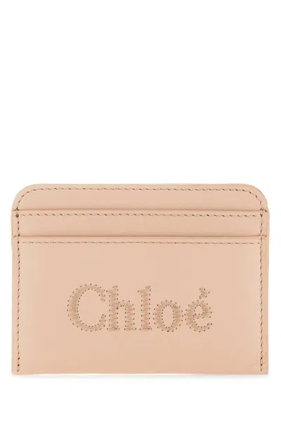 Chloé Antiqued Pink Leather Sense Card Holder In Beige