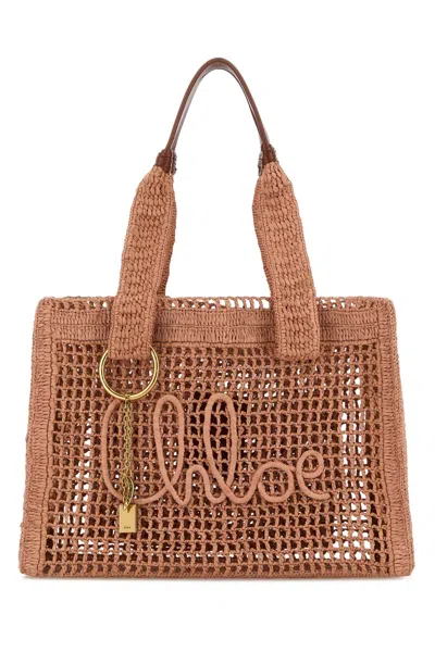 Chloé Chloe Antiqued Pink Raffia East West Summer Banana Shopping Bag