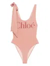 Chloé Antiqued Pink Stretch Nylon Swimsuit In Pink