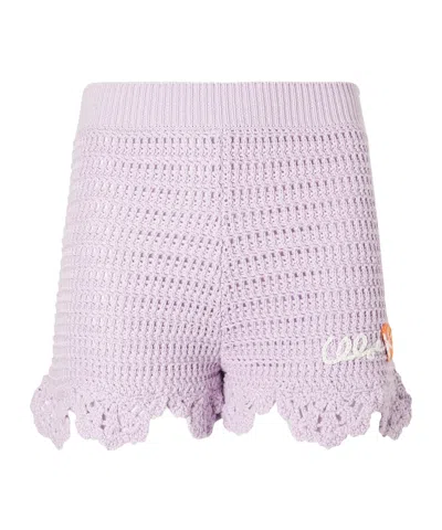 Chloé Appliquéd Crocheted Cotton Shorts In Purple