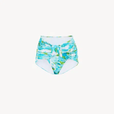 Chloé Aqua Flower-print Mid-rise Draped Bikini Bottoms In Multi