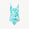 Chloé White And Blue Aqua Flower-print Lycra One-piece Swimsuit In Multi