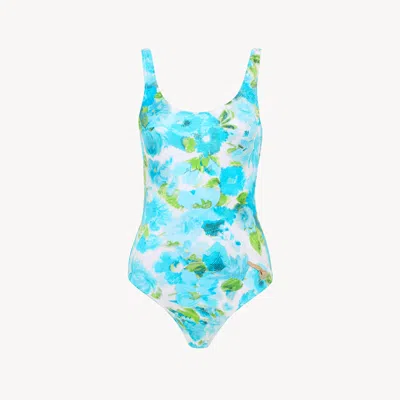 Chloé Aqua Flower-print One-piece Swimsuit In Multi