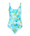 Chloé White And Blue Aqua Flower-print Lycra One-piece Swimsuit In Blue