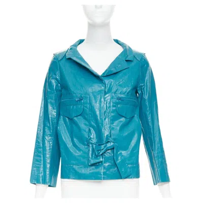Pre-owned Chloé Chloe Aqua Fresh Blue Crinkled Coated Acetate Cotton Cropped Jacket Fr36 S