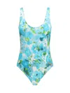 Chloé White And Blue Aqua Flower-print Lycra One-piece Swimsuit In Blue