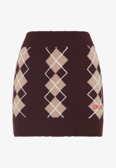 CHLOÉ ARGYLE JACQUARD WOOL MINI SKIRT