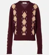 Chloé Chloe Argyle Wool And Cashmere Sweater In Burgundy