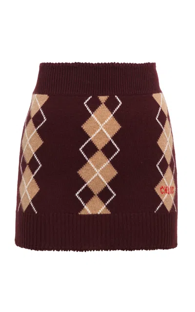 Chloé Argyle Wool-cashmere Mini Skirt In Burgundy