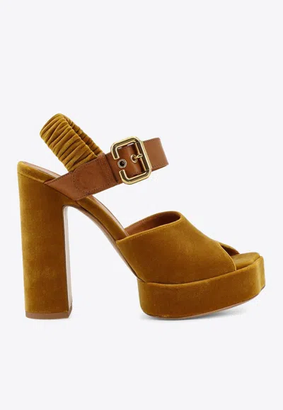 Chloé Aria 125 Velvet Platform Sandals In Brown