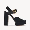Chloé Aria Platform Sandal Black Size 9.5 100% Polyester, Calf-skin Leather