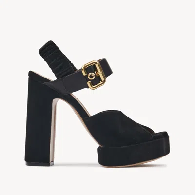 Chloé Aria Platform Sandal Black Size 9.5 100% Polyester, Calf-skin Leather