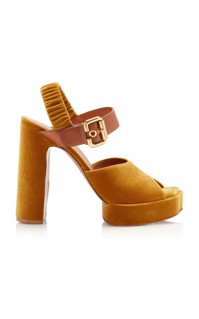 Chloé Aria Velvet Platform Sandals In Brown