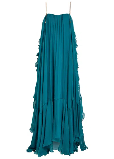 Chloé Chloe Asymmetric Silk Maxi Dress In Blue