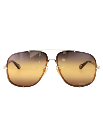Chloé Chloe Aviator Sunglasses Ch0348 S 004 In Gold