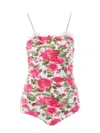 Chloé Bow-detailed Ruched Lace-trimmed Floral-print Swimsuit In Multi