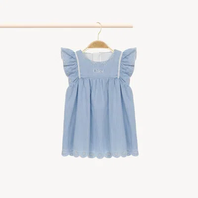 Chloé Baby Dress & Hat Set Blue Size 0-1 100% Cotton