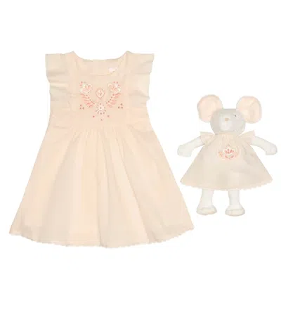 Chloé Baby Dress And Soft Toy Set In Pink