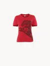 Chloé Printed Cotton-jersey T-shirt In Red