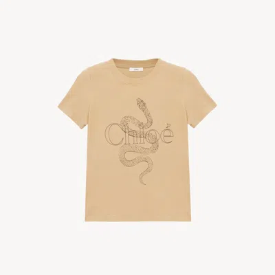 Chloé Printed Cotton-jersey T-shirt In Neutral