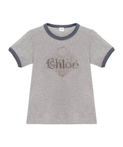 Chloé Baby Fit Logo T-shirt In Cotton Jersey In Gray