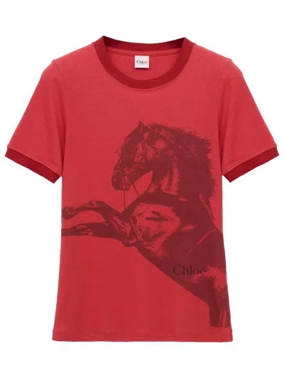 Chloé Fitted T-shirt With Chiné Jersey Logo In Red