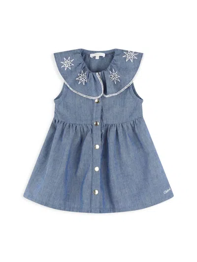 Chloé Baby Girl's & Little Girl's Embroidered Collar Sleeveless Dress In Chambray