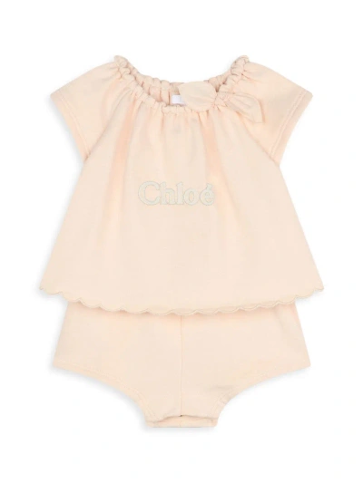 Chloé Baby Girl's & Little Girl's Short-sleeve Sweatshirt Romper In Pale Pink