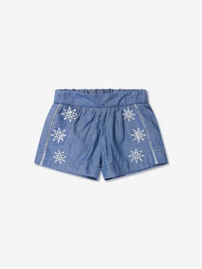 Chloé Babies' Embroidered Chambray Shorts In Blue