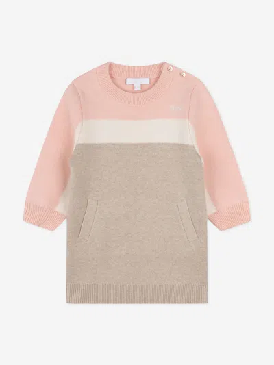 Chloé Beige Dress For Baby Girl With Logo In Pink