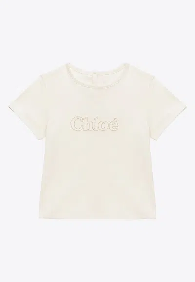 Chloé Baby Girls Logo Embroidered T-shirt In White