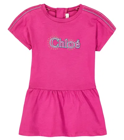 Chloé Baby Logo Cotton Jersey Dress In Pink