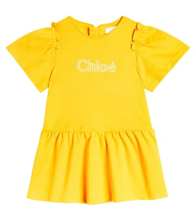 Chloé Baby Logo Cotton Jersey Dress In Yellow