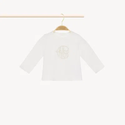 Chloé Baby Long-sleeve Logo Top White Size 6-9 100% Cotton
