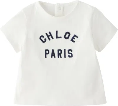 Chloé Baby Off-white Logo T-shirt In 117 Offwhite