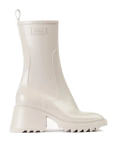 Chloé Chloè Back Loop Square Toe Boots With Internal Zip Closure - 50mm Heel Height In Neutral