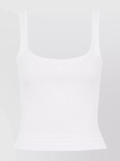 Chloé Ruffled Ribbed Stretch-cotton Jersey Tank In White