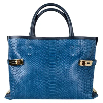 Pre-owned Chloé Chloe Bag Charlotte Tote Blue Python Large
