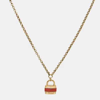 Pre-owned Chloé Bag Enamel Gold Tone Necklace