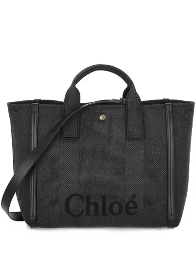 Chloé Logo-embroidered Tote Bag In Black