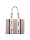 Chloé Linen Shoulder Bag With Logo Print. This Bag Is Made With Lower Environmental Impact Material In Neutral