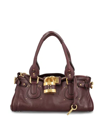 Chloé Padlock Leather Tote Bag In Red