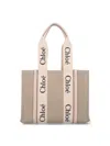 Chloé Women Medium Woody Tote Bag In Linen In Multi