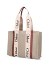 Chloé Linen Shoulder Bag With Logo Print. This Bag Is Made With Lower Environmental Impact Material In Beige